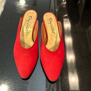Brand new, never worn red nubuck mules.